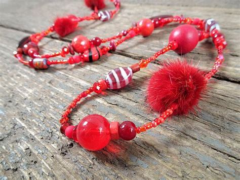 Long Red Necklace Long Beaded Necklace Red Necklace 30th Etsy Long Beaded Necklace Red