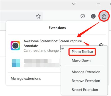 How To Pin The Awesomescreenshot Extension To My Browser Toolbar