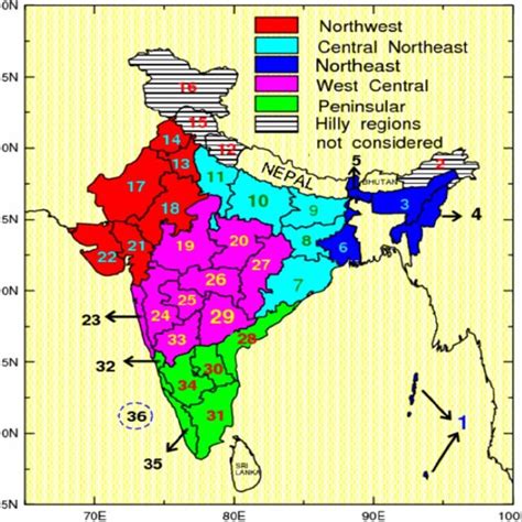 map  india showing  homogenous regions north west