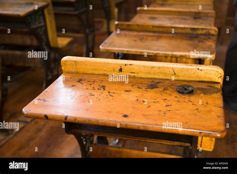 ILLINOIS Rockford Wooden desk with inkwell for student old fashioned schoolhouse Midway Village ...