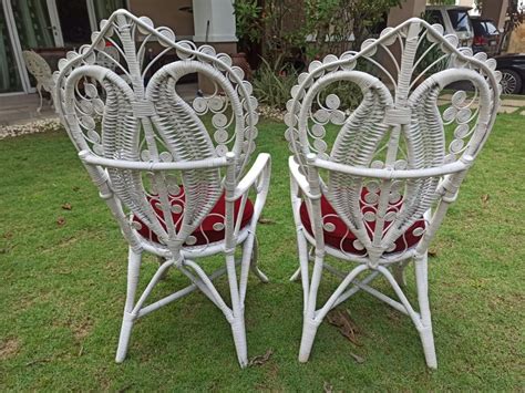 Vintage White Wicker Rattan Peacock Chairs Kerusi Rotan Merak