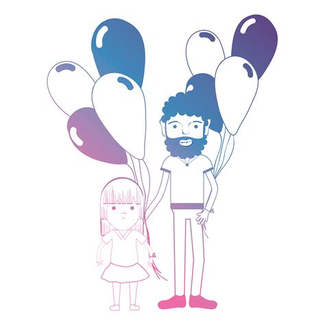 Line Father And Dauther Together With Balloons Design 634767 Vector Art