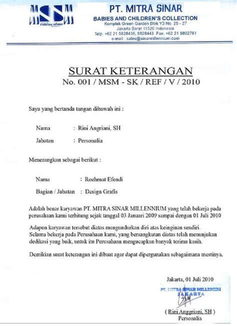 Template Contoh Surat Keterangan Kerja Karyawan Tetap Lengkap