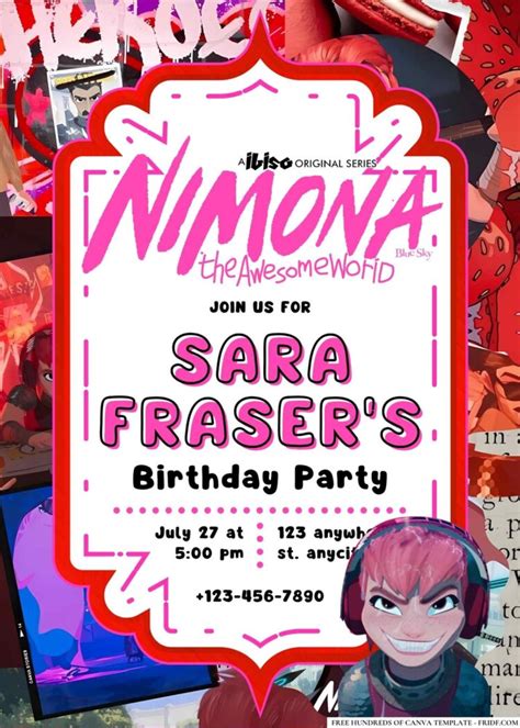 Free Editable Nimona Birthday Invitations