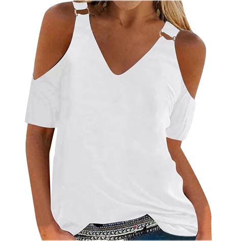 Tops For Women Women Summer Sexy T Shirt Cold Shoulder Pullover Blouse V Neck Short Sleeve