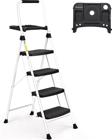 Hbtower Folding Step Stool Ladder Lbs With Tool Tray Anti Slip