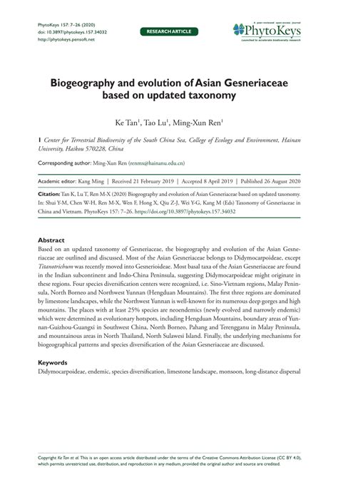 (PDF) Biogeography and evolution of Asian Gesneriaceae based on updated ...