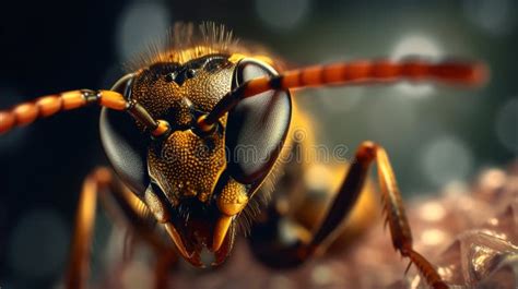 Ultra Macro Wasp Portrait Detailed Close Up Image Of A Wasp Face