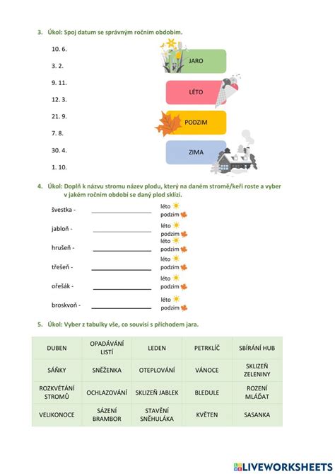 Pracovní list do prvouky měsíce a roční období worksheet Forgot My