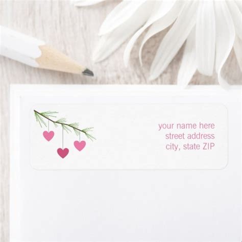 Pine Bough Pink Hearts Valentine S Address Label Zazzle