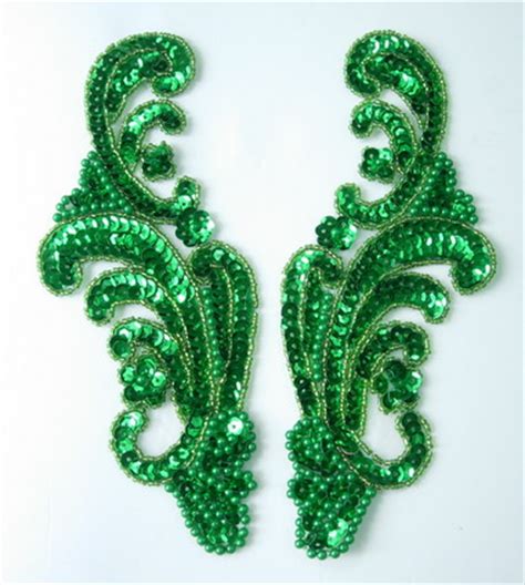 LR42 2 Wave Pattern LR Sequin Bead Applique Green LR42 2 9 50