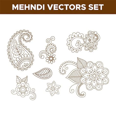 Premium Vector Henna Tattoo Doodle Vector Elements On White Background