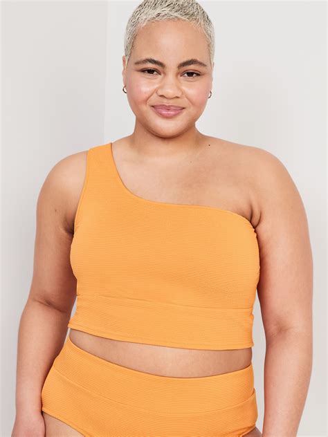 One Shoulder Pucker Longline Bikini Swim Top Old Navy