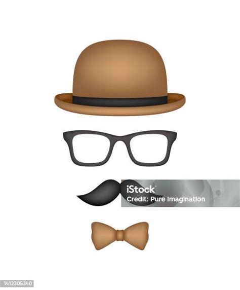 Mustache Bow Tie Hat And Glasses Isolated On White Background Stock Illustration Download