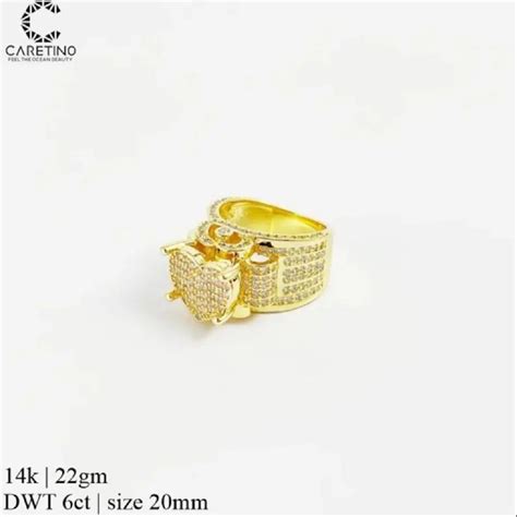 caretino jewels Round 14k yellow gold with white Diamond hip hop Ring ...