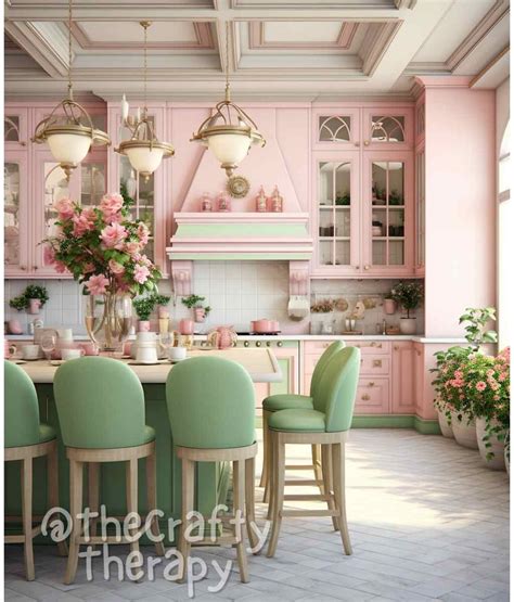 Elegant Pink And Green Kitchen Design