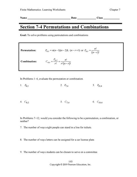 74 Permutations And Combinations Practice Finite Mathematics