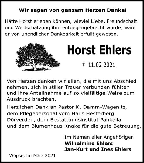 Traueranzeigen Von Horst Ehlers Trauer Kreiszeitung De