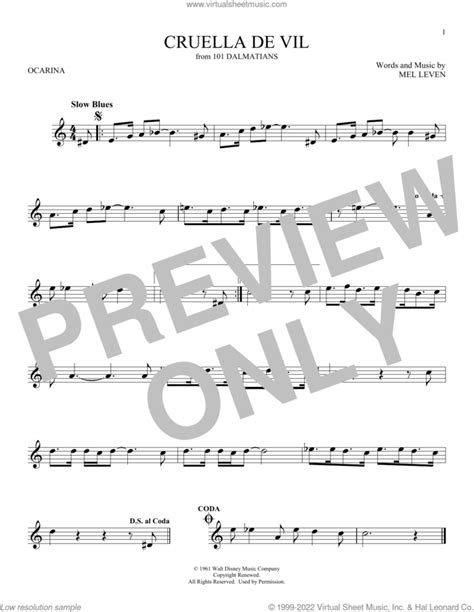 Cruella De Vil From 101 Dalmatians Sheet Music For Ocarina Solo