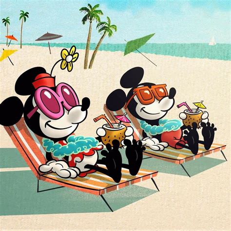 Minnie Mickey Relaxing In Their Folding Beach Chairs On The Beach