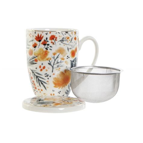 Mug Porcelana Flores Naranjas Tiendas Bonisimo