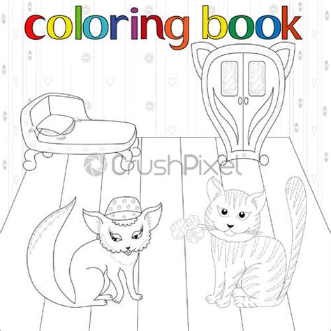 Cat And Pussy In Room For Coloring Book Stock Vector 3857740 Crushpixel