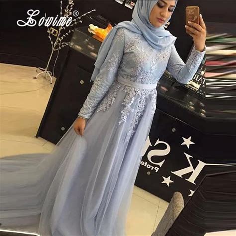 Elegant Light Blue Muslim Evening Dress Formal Turkish Dresses 2017