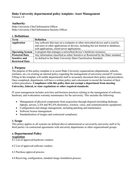 Asset Management Policy Template It Security Office