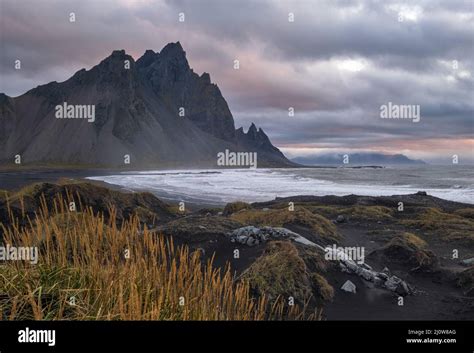 Sunrise Stokksnes cape sea beach and Vestrahorn Mountain, Iceland ...