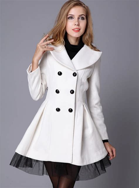 New Fashion Women Double Breasted Mesh Hemline Woolen Dress Coat