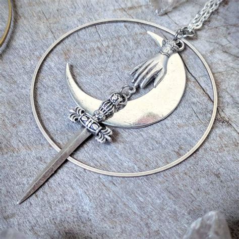 Hecate Pendant Necklace Crescent Moon Dagger Spooky Etsy