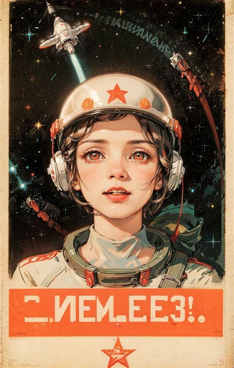 A Poster Of A Woman In A Space Suit With A Star On Her Head Seaart Ai