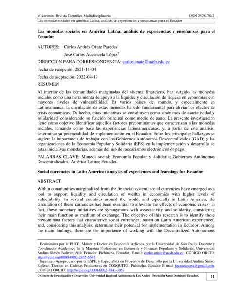 PDF Las monedas sociales en América Latina análisis de experiencias y enseñanzas para el Ecuador