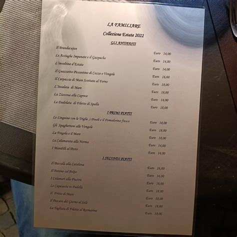 Menu Da La Familiare Ristorante Albissola Marina