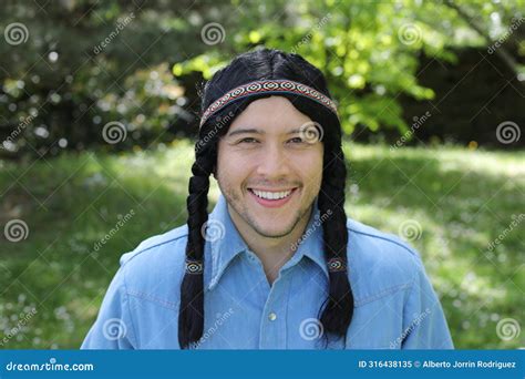 Native American Man With Braided Long Hair Stock Image Image Of