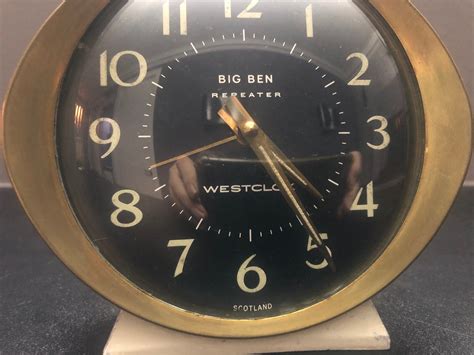 Vintage Big Ben Westclox Repeater Alarm Clock Black Dial With Gold Rim