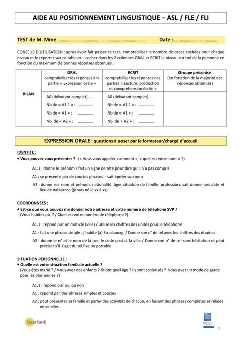 Pdf Aide Au Positionnement Linguistique Asl