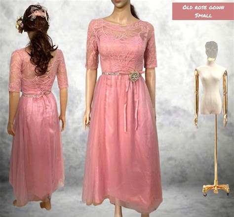 Old Rose Long Gownmother Of Bride Gownninangbridesmaidlaced Gownwith Rhinestonesclassy