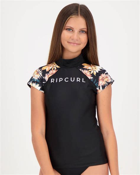 Rip Curl Girls Loloma Cap Sleeve Rash Vest In Black City Beach Australia