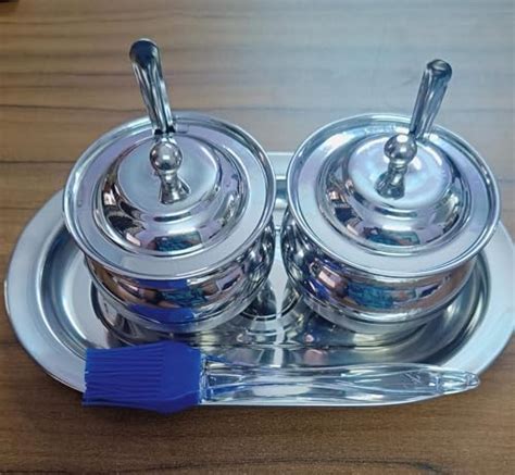 Aquanero Stainless Steel Ghee Pot With Spoon Lid Tray Used For Pickle