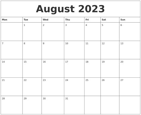 August 2023 Word Calendar