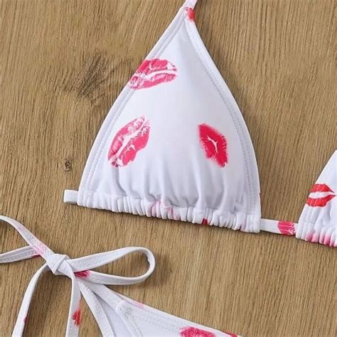 Unbranded Swim Womens Piece Triangle Top String Bikini Whitepink