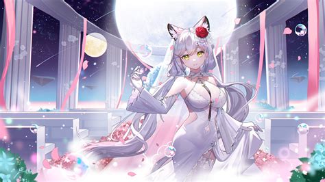 Wallpaper Anime Girls Fox Girl Fox Ears Dress Yellow Eyes