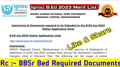 RC Bhubneshwar Bed 2023 Instructions Rc Bbsr Bed Merit List Ignou