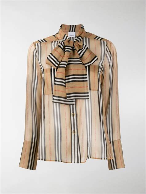 Burberry Icon Stripe Pussy Bow Blouse ShopStyle Long Sleeve Tops