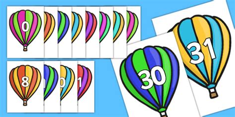 Calendar Numbers 0 31 On Hot Air Balloons Stripes