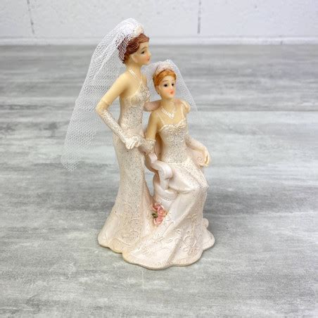 Figurine Couple de Mariées Femmes en robe assise en Résine 14 x 7 cm