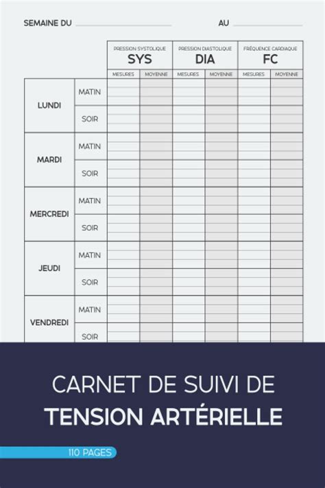 Carnet De Suivi De Tension Artérielle Suivi Pression Artérielle