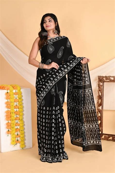 Black Party Wear Mulmul Cotton Printed Sarees 5 5 M At Rs 550 Piece In