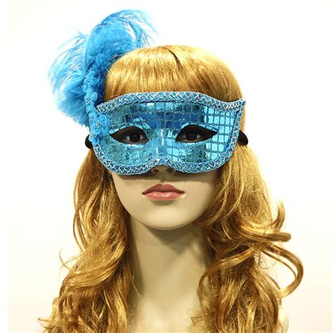 Women Feather Mardi Gras Masks Costume Party Masquerade Blue Masque